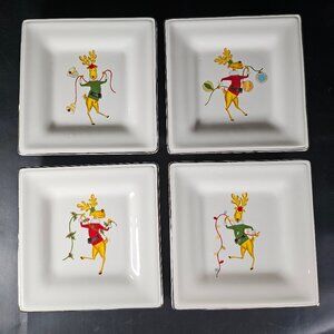 Laurie Gates Winter Wonder Set of Four Square Salad Plates. NOS. Retired